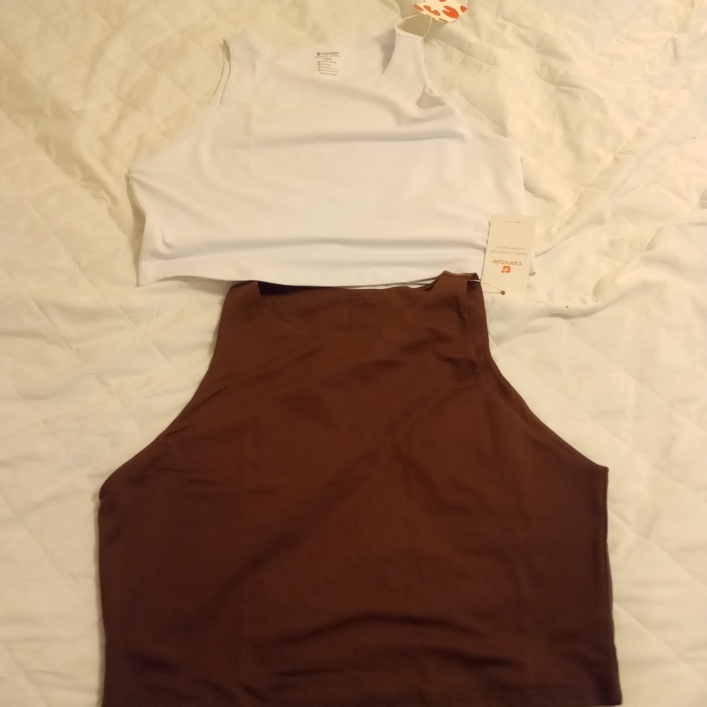 Cyanstyle Women's 2 Piece Tank Tops Sleeveless Halter Neck Raceback Double Lined